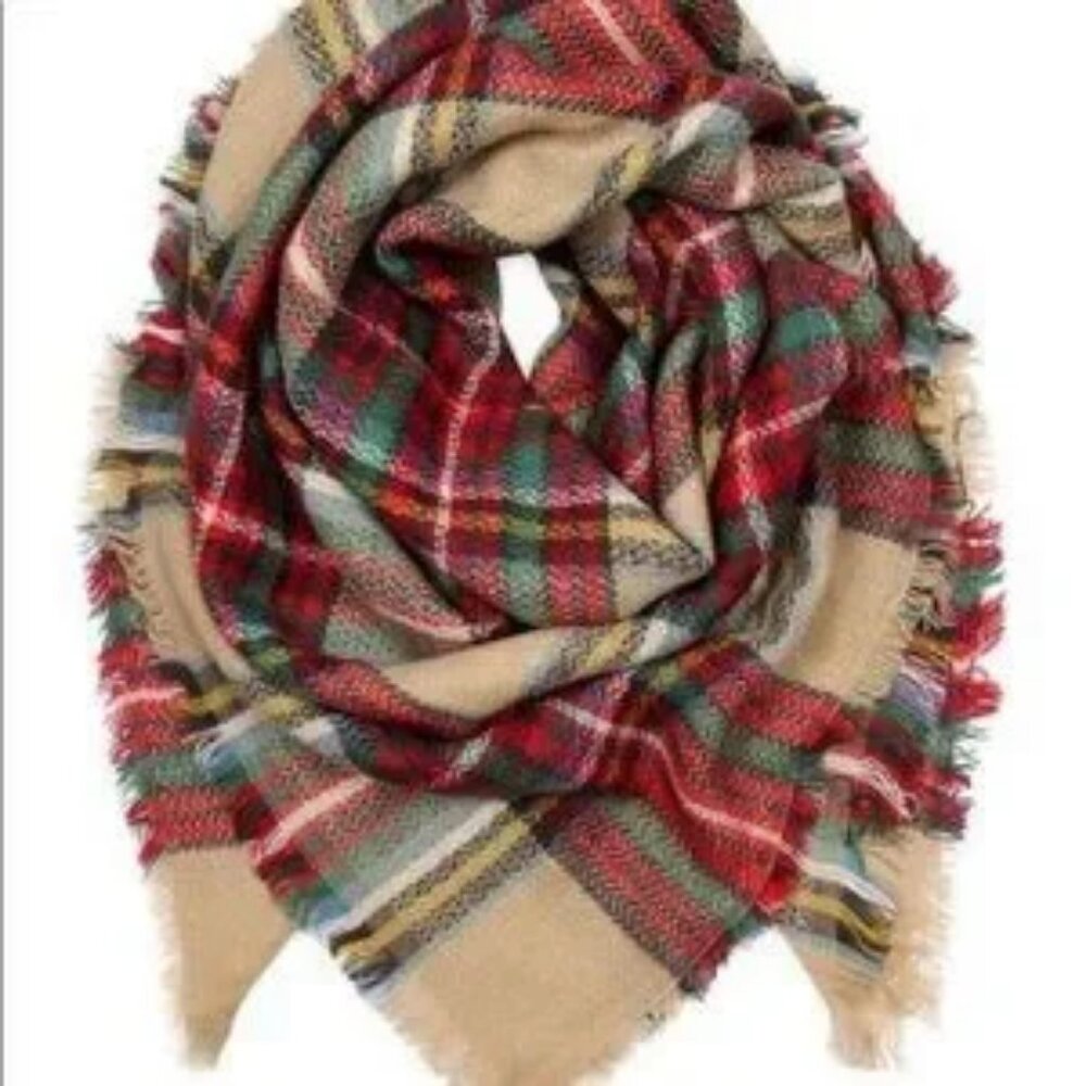 CLASSIC Soft Plaid Print Fall Winter Blanket Scarf - Picture 2 of 4